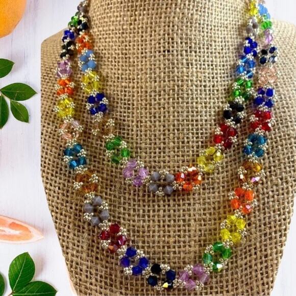 Multi colored crystal long necklace‎ chain. New With Tags !